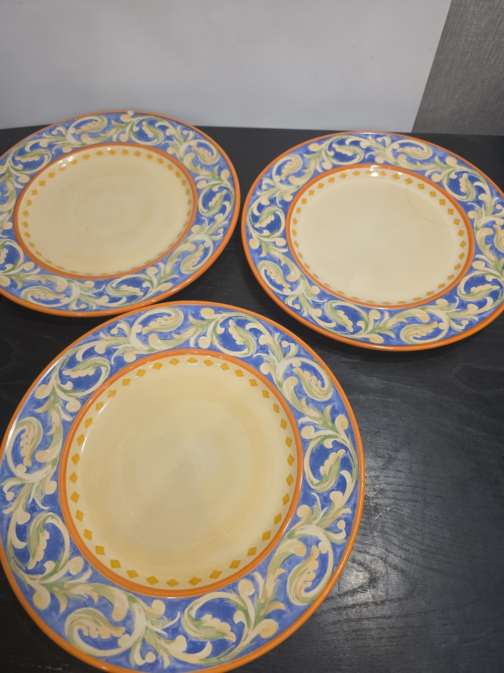 Pfaltzgraff Blue, Cream & Orange Decorative Dinner Plates - Set of 3